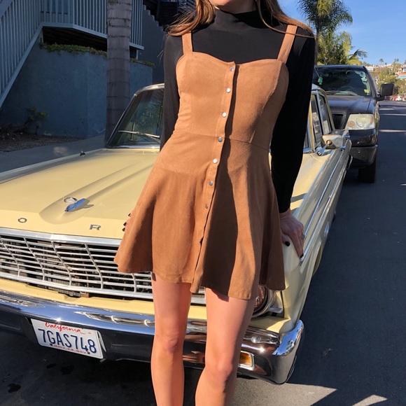 Tan vegan suede button down dress - Picture 2 of 5